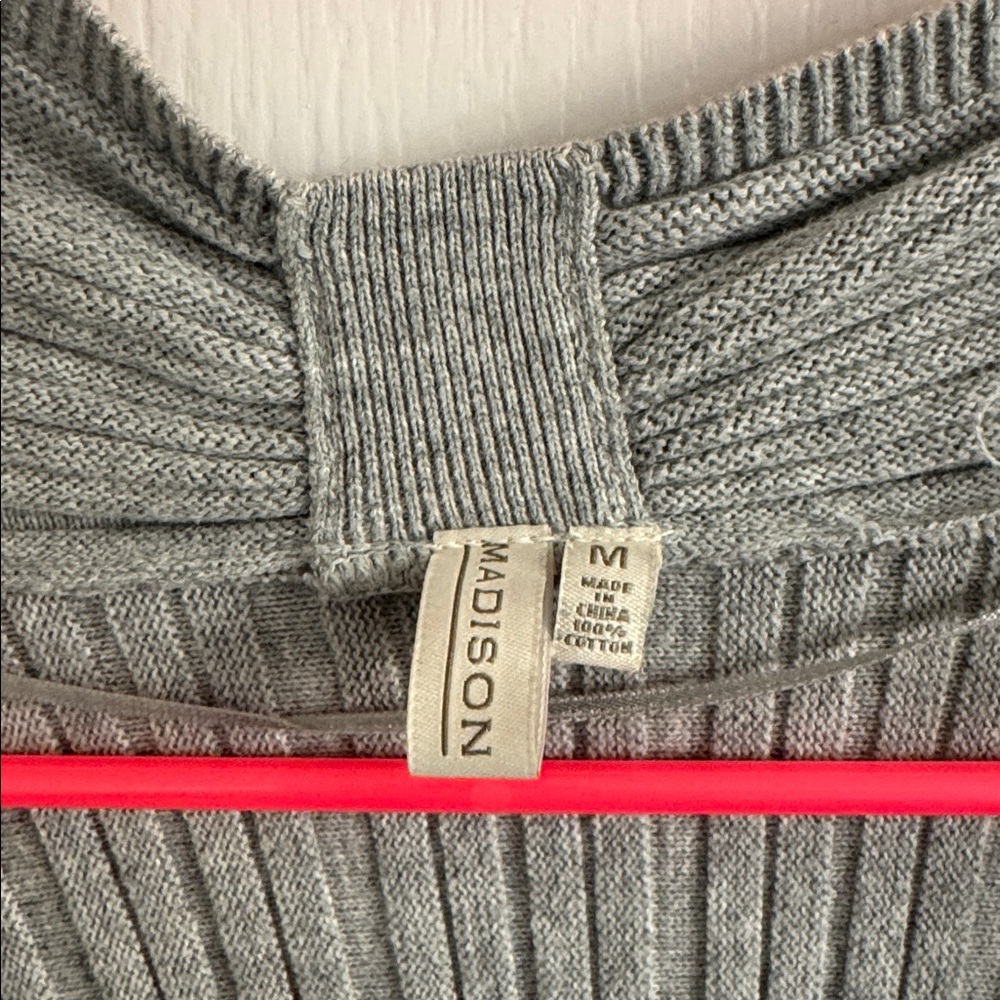 Madison Light Gray Ribbed Cardigan - Picture 2 of 5